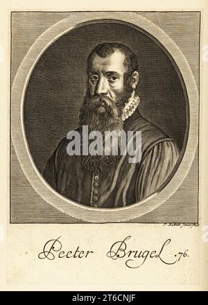 Porträt von Pieter Bruegel dem Älteren; um 1525–1569, Renaissancemaler und Druckmacher aus Brabant. Peeter Brugel. Kupferstich von Philippe Bouttats Junior aus Cornelis de Bies The True Effigies of the most eminent Painters, D. Browne at YE Black Swan, London, 1694. Stockfoto