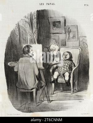 Seule mani&#xe8;re de faire poser un enfant avec Fruit.., 1847. Die einzige Möglichkeit, ein Kind mit Früchten posieren zu lassen. Serie: Les Papas, nein 15; Periodikum: Le Charivari, 24. August 1847. Stockfoto