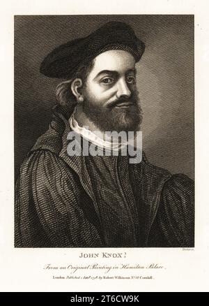 John Knox der Jüngere (?), Moderator der Synode von Mersa in Deutschland, Prediger in Rotterdam, Autor der Geschichte der Reformation der Religion im Reich Schottlands, 1581. Von einem Originalgemälde im Hamilton Palace. Kupferstich von Thomas Trotter aus John Smiths Iconographia Scotica oder Porträts berühmter Personen Schottlands, Robert Wilkinson, 58 Cornhill, London, 1798. Stockfoto