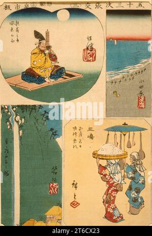 Numazu, Odawara, Hakone und Mishima, nein 3 aus der Serie Harimaze Pictures of the Tokaido (Harimaze of the Fifty-Three Stations), die 1852 veröffentlicht wurde. Serie: Tafelbilder der 53 Stationen. Stockfoto