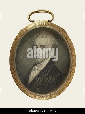 James Munroe, 19. Jahrhundert. Diese Miniatur ist ein Teil einer Stahlgravur. Das Thema ist James Monroe, der 5. Präsident der Vereinigten Staaten. Der Stahlstich ist nach einem Ölporträt von Gilbert Stuart (ca. 1820-22). Stockfoto