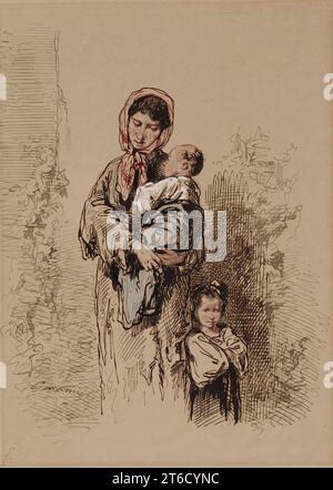 Bäuerin mit zwei kleinen Kindern, 1852-1866. Stockfoto