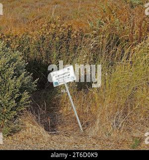 Restaurierungszeichen im Palo Alto Baylands Preserve entlang der San Francisco Bay, Kalifornien Stockfoto