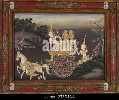 Vessantara Jataka, Kapitel 3: Vessantara gibt den Wagen weg, Ende des 19. Jahrhunderts. Stockfoto