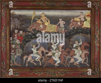 Vessantara Jataka, Kapitel 12 &amp; 13: Jali's Army erholt Vessantara und kehrt Ende des 19. Jahrhunderts in die Hauptstadt zurück. Stockfoto