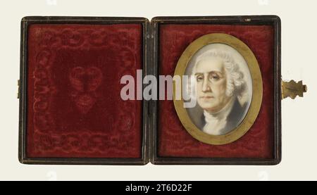 George Washington, 19. Jahrhundert. Hochformat-Miniatur in tragbarer Tasche. Nach Washingtons Tod 1799 waren Miniaturen von ihm sehr beliebt bei Amerikanern, die sie als Zeichen des Respekts, des Patriotismus und der Trauer bis weit ins 19. Jahrhundert hinein hielten. Stockfoto