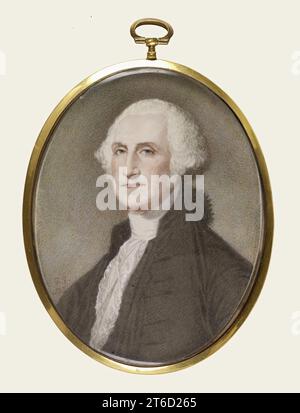 George Washington, 1793. Nach George Washingtons Tod 1799 wollten viele Amerikaner Porträts des ersten Präsidenten und revolutionären Helden besitzen. Miniaturen waren ein beliebtes Format für diese Denkmäler. Dieses Bild ist nach einem Porträt von Gilbert Stuart. Stockfoto