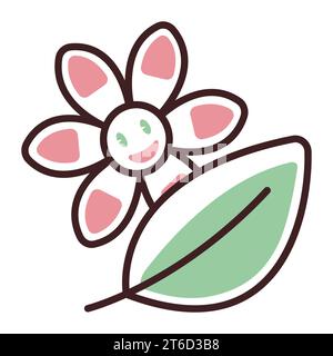 Groovige Blume und Blatt, Vintage- und Hippie-Frühlingssaisonschild, Retro-Vektor-Farbpiktogramm der 60er und 70er Jahre Stock Vektor