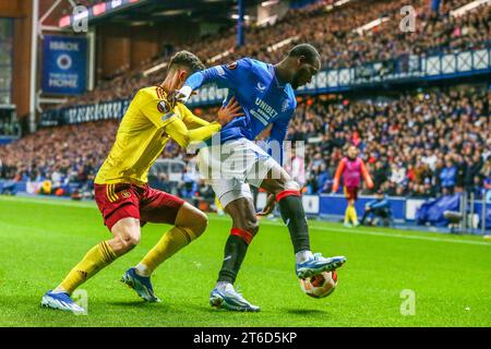November 23. Glasgow Großbritannien. Im vierten Spiel der Rangers in der UEFA League Gruppe C spielten sie Sparta Prag im Ibrox Stadium in Glasgow, Schottland. Vor dem Spiel hatten beide Teams 3 Spiele gespielt und beide haben jeweils 4 Punkte. Quelle: Findlay/Alamy Live News Stockfoto