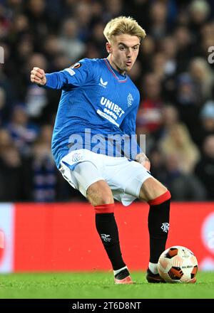 Glasgow, Großbritannien. November 2023. Ross McCausland von den Rangers während des Spiels der UEFA Europa League im Ibrox Stadium, Glasgow. Der Bildnachweis sollte lauten: Neil Hanna/Sportimage Credit: Sportimage Ltd/Alamy Live News Stockfoto