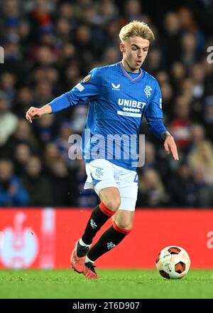 Glasgow, Großbritannien. November 2023. Ross McCausland von den Rangers während des Spiels der UEFA Europa League im Ibrox Stadium, Glasgow. Der Bildnachweis sollte lauten: Neil Hanna/Sportimage Credit: Sportimage Ltd/Alamy Live News Stockfoto