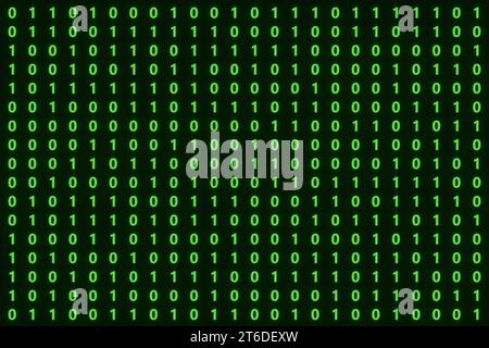 Binärcode auf schwarzem Hintergrund. 3D-Illustrationsbild. Stockfoto