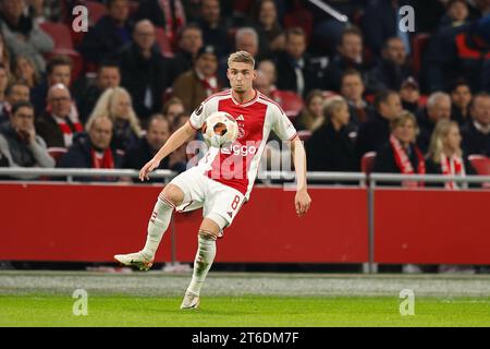 Amsterdam, Niederlande. November 2023. Kenneth Taylor (Ajax) Fußball/Fußball: UEFA Europa League Gruppe B Spiel4 zwischen dem AFC Ajax 0-2 Brighton & Hove Albion FC in der Johan Cruijff Arena in Amsterdam, Niederlande. Quelle: Mutsu Kawamori/AFLO/Alamy Live News Stockfoto