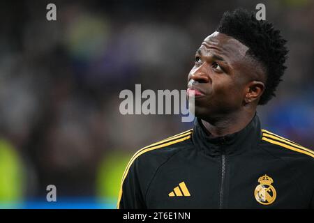 Madrid, Spanien. November 2023. Vinicius Jr von Real Madrid spielte während des Spiels der UEFA Champions League Gruppe C zwischen Real Madrid und Sporting Clube de Braga am 8. November 2023 im Santiago Bernabeu Stadion in Madrid. (Foto: Bagu Blanco/PRESSINPHOTO) Credit: PRESSINPHOTO SPORTS AGENCY/Alamy Live News Stockfoto