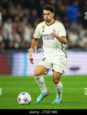 Madrid, Spanien. November 2023. Brahim Diaz von Real Madrid spielte am 8. November 2023 im Santiago Bernabeu Stadion in Madrid in der Gruppe C zwischen Real Madrid und Sporting Clube de Braga. (Foto: Bagu Blanco/PRESSINPHOTO) Credit: PRESSINPHOTO SPORTS AGENCY/Alamy Live News Stockfoto