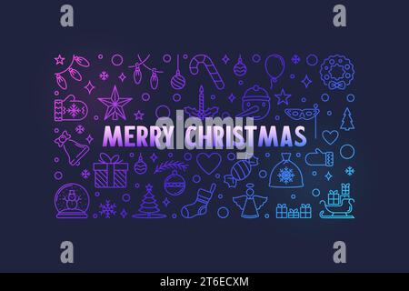 Frohe Weihnachtsumrisse modernes horizontales Banner - Vektor Xmas Konzept farbige Illustration auf dunklem Hintergrund Stock Vektor