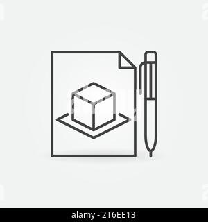 Papierdokument mit Stiftvektor-Konzeptsymbol oder Unterschrift im Konturstil Stock Vektor