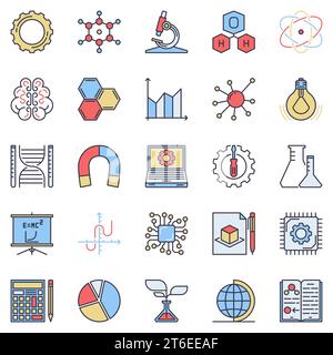 Set aus BESTERFARBENEN Konzeptsymbolen – Kollektion von Vektorwissenschaften, Technologie, Technik, Mathematik und kreativen Schildern Stock Vektor