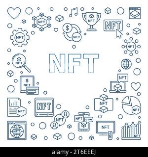 Herzrahmen mit NFT-Technologie. Nicht fungible Token-Vektor-Konzeptdarstellung im Umrissstil Stock Vektor