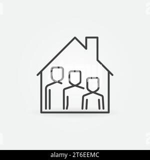 Haus mit Familienvektor dünne Linie Konzeptsymbol oder Designelement Stock Vektor