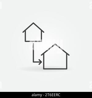 Zwei Häuser, die mit dem Pfeilvektor Real Estate Exchange Concept Symbol oder Symbol in dünner Linie verbunden sind Stock Vektor
