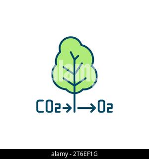 CO2 Baum O2 Sauerstoff Vektor Carbon Cycle Konzept modernes Symbol oder Designelement Stock Vektor