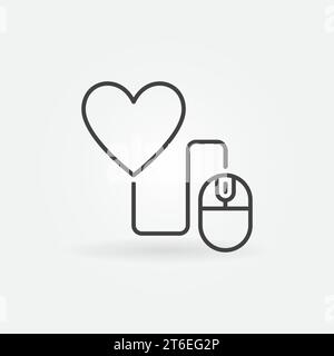 Herz verbunden mit Maus Vektor Online Dating Konzept Symbol oder Zeichen im Umrissstil Stock Vektor