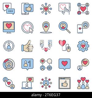 Farbige Symbole in sozialen Netzwerken. Vektor Internet und Social Media Konzept kreative Symbole oder Designelemente Stock Vektor