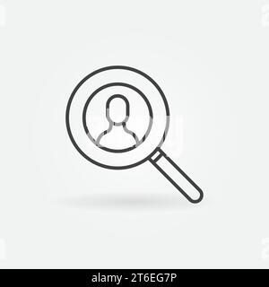 Mann im Lupenvektor Personensymbol oder Zeichen im Konturstil Stock Vektor