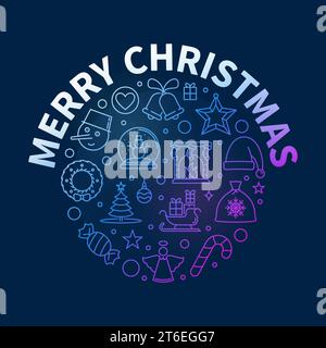 Frohe Weihnachten runder Umriss Moderne Banner - Vektor Xmas Konzept farbige Illustration auf dunklem Hintergrund Stock Vektor