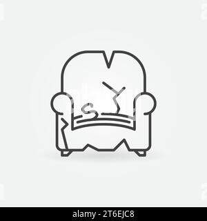 Alte gebrochene Sessel Vektor zerstört Möbel Konzept Icon oder Zeichen im Umrissstil Stock Vektor