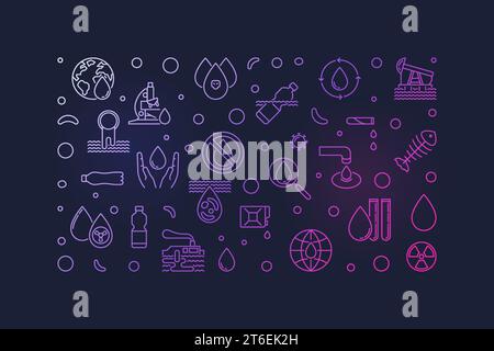 Wasserverschmutzung farbiges horizontales Banner - Vektor schmutziges Abwasser Moderne Illustration mit dunklem Hintergrund Stock Vektor