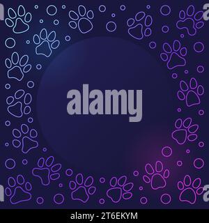 PET Paw Fußabdrücke Runde farbige Rahmen - Animal Paws Fußabdrücke Vektor Konzept dünne Linie Illustration oder Rand Stock Vektor