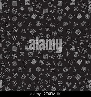 Wissenschaft und STEM Bildung nahtloses Muster mit dunklem Hintergrund Stock Vektor