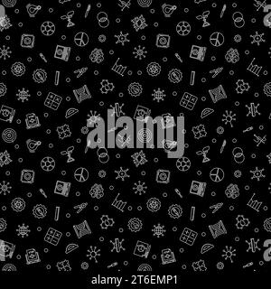 Wissenschaft und STEM Bildung Vektor dunkles nahtloses Muster oder Hintergrund Stock Vektor