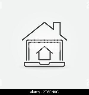 Laptop mit Hausdach Vektor Immobilienagentur Konzept Symbol oder Symbol in dünner Linie Stil Stock Vektor