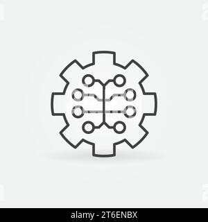 Umrisssymbol für digitales Gehirn in Gang – Vektor-KI- oder ML-Konzeptsymbol in dünner Linie Stock Vektor