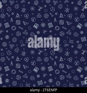 STEM - Wissenschaft, Technologie, Technik und Mathematik-Vektor-Konzept nahtloses Muster mit dunkelblauem Hintergrund Stock Vektor
