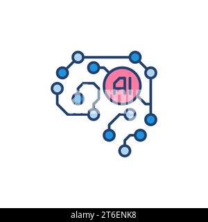 KI - Künstliche Intelligenz Gehirn farbiges Symbol - Cyberbrain Vektor Konzept kreatives Symbol. Seitenansicht Stock Vektor