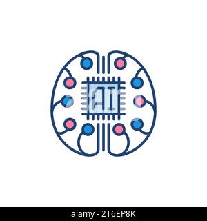 KI-Gehirn mit Chip-Vektor-Cyberbrain-Konzept farbiges Symbol oder Logo-Element Stock Vektor