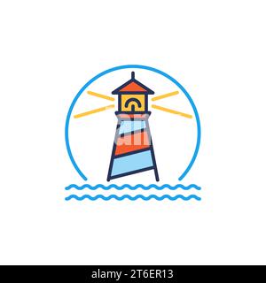 Leuchtturm im Meer Vektor Konzept farbiges rundes Symbol oder Symbol Stock Vektor