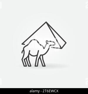 Ägyptisches Kamel und Ägypten Pyramide Vektorkonzept Symbol oder Symbol in dünner Linie Stil Stock Vektor