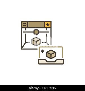 Farbiges Symbol oder Symbol für 3D-Drucker und Laptop-Vektor-Konzept Stock Vektor