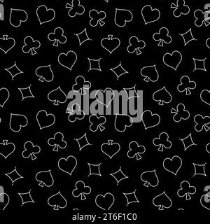 Spielkarte passt Vektor Poker Konzept dunkel einfaches nahtloses Muster im Umrissstil Stock Vektor