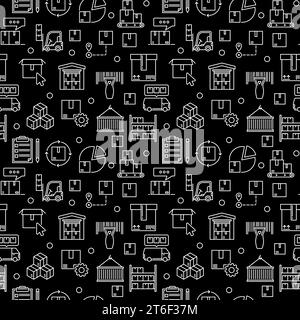 Nahtloser dunkler Hintergrund des Speichervektors. Logistik- und Lieferkonzeptmuster im Linienstil Stock Vektor