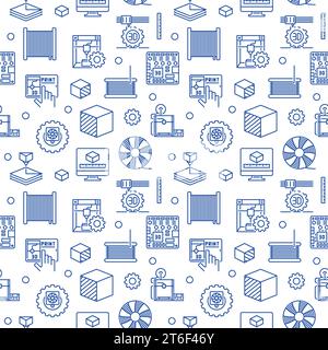 Additive Manufacturing Konzept Vektor dünne Linien nahtloser Hintergrund. Lineares Muster des 3D-Druckers Stock Vektor