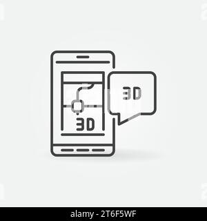 3D-Druck über Smartphone-Gerät Vektor dünne Linie Konzept Symbol oder Symbol Stock Vektor
