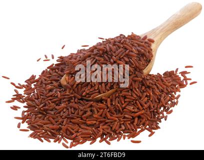 Roter Jasminreis in einem Holzlöffel Stockfoto