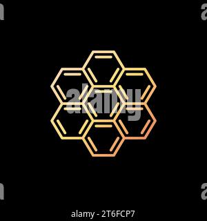 Chemical Hexagon Compound Vektor Konzept Umrandung gelbes modernes Symbol oder Logo-Element auf dunklem Hintergrund Stock Vektor