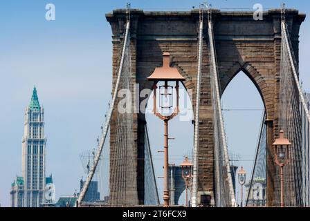 Brooklyn-Bruecke, Woolworth-Gebaeude, Manhattan, New York City, USA Stockfoto